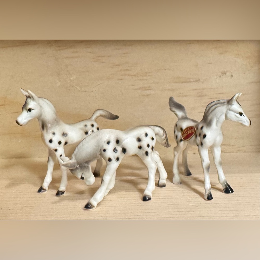 White and Black Spotted Bone China Horse Figurines